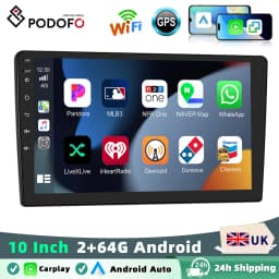 Podofo Wireless CarPlay Android Auto Car Stereo Radio 10''2+64GB 2Din Universal Car Multimedia Player BT GPS FM WIFI Autoradio