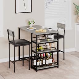 3-Piece Table Set Dining Table Wooden Tabletop Table & Upholstered Chairs for 2 Modern Kitchen Table with Chairs Space-Saving