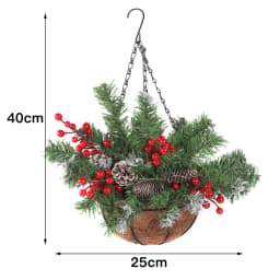 Voltsify Pre Lit Artificial Christmas Hanging Basket with Frosted Pine Cone