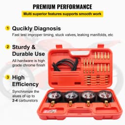 SucceBuy Fuel Vacuum Carburetor Synchronizer Carb Tool sync 4 Gauge Set with Rubber Hose Vacuum Balancer Meter Kit For Motorbike