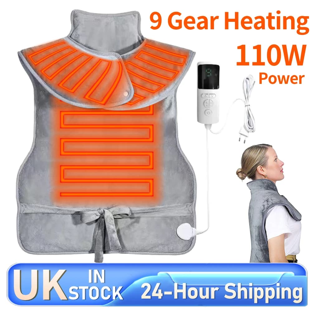 Electric Heating Pad Wrap Vest for Neck and Shoulders W/ 9 Heat Options Ergonomic Heated Wrap for Women Men Mom Wife and Grandma