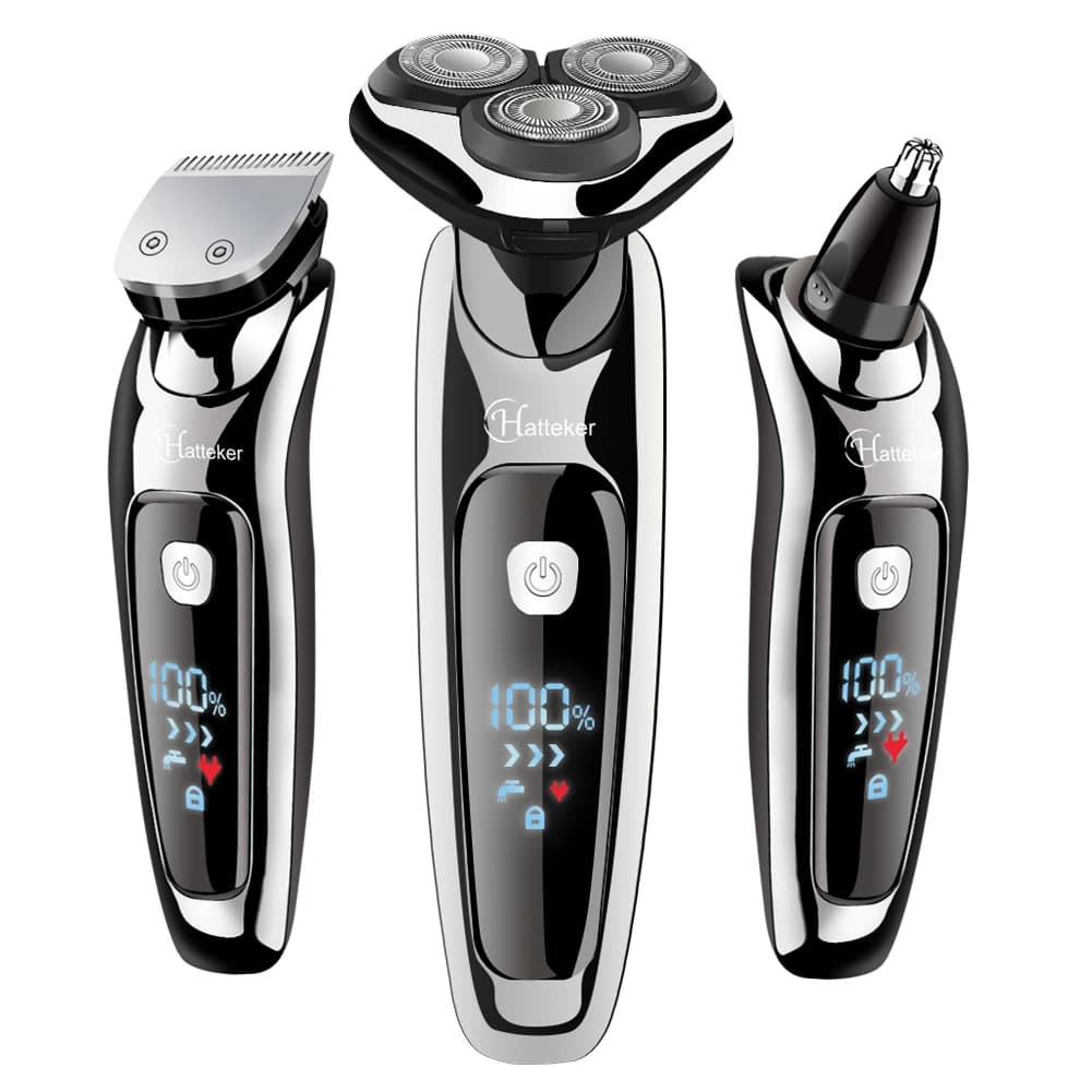 HATTEKER 3-in-1 Electric Razor for Men Wet/Dry Body Beard Hair Trimmer Rechargeable Electric Shaver Face Shaving Machine Kit
