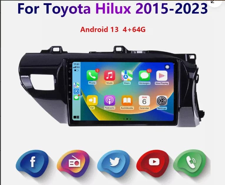 Right Titanium Android 15 car Multimedia navigation 10-inch built-in Carplay + Android Auto/2 + 64G For Toyota Hilux 2015 - 2023