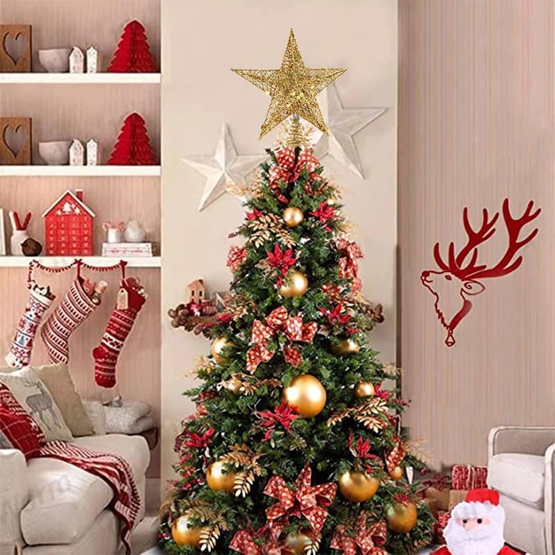 Christmas tree hollow five-pointed star decoration with LED light string Christmas ornaments home 2026 New Year decoration party