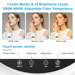 18"Ring Lights 3000-6000k Adjustable Color Touch Mode Light With 3 Phone Holder Remote Control for Streaming/Makeup Studio Light