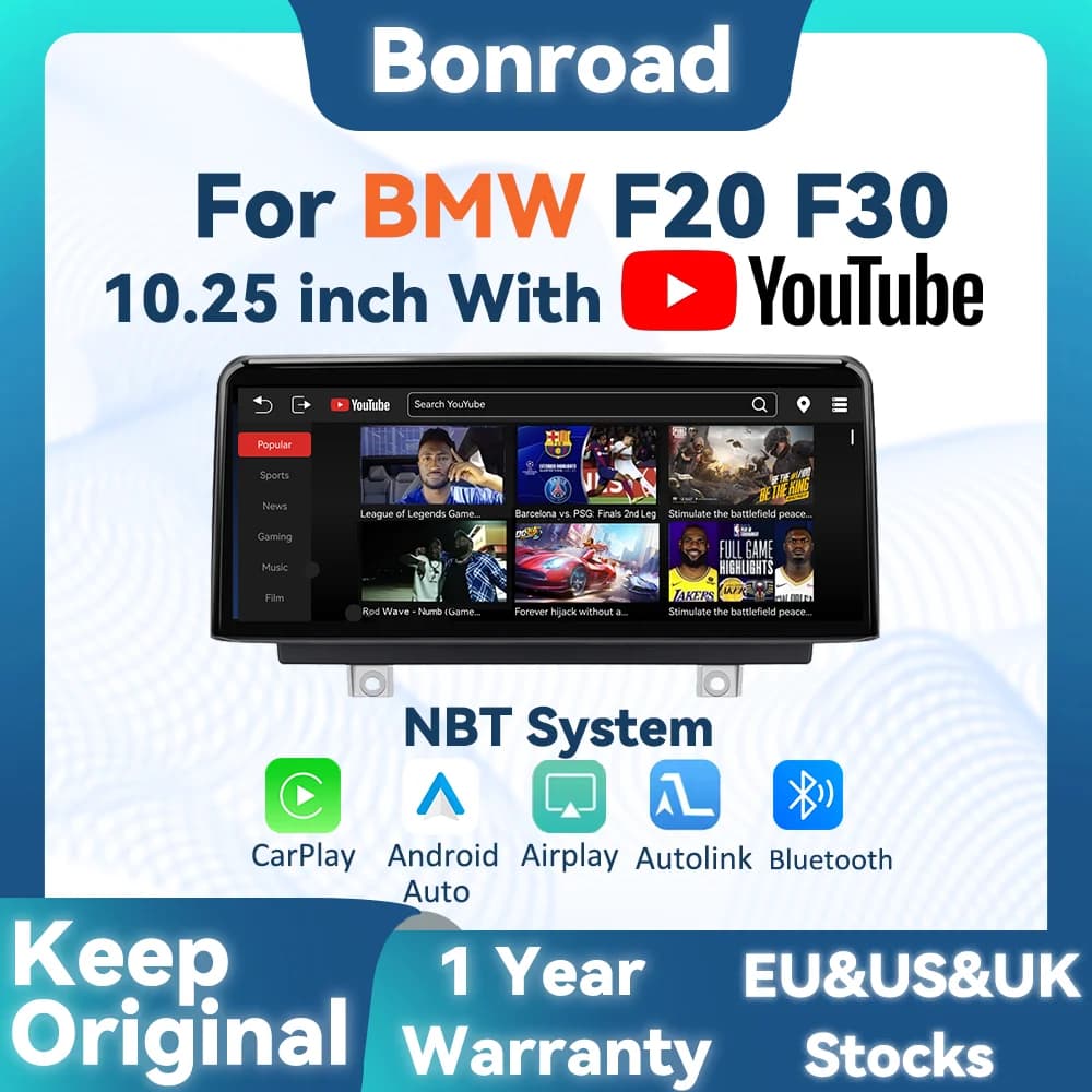 BONROAD 10.25 inch Wireless CarPlay Android Auto Airplay Autolink Mirroring Linux Audio Car Radio With Youtube For BMW 1 Series F20 F22 F23 3 Series F30 F31 F32 F33 F34 F36 GPS Navigation Multimedia Car Stereo Display Touch Screen