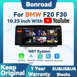 BONROAD 10.25 inch Wireless CarPlay Android Auto Airplay Autolink Mirroring Linux Audio Car Radio With Youtube For BMW 1 Series F20 F22 F23 3 Series F30 F31 F32 F33 F34 F36 GPS Navigation Multimedia Car Stereo Display Touch Screen