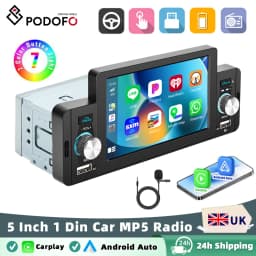 Podofo Carplay Android Auto Car Radio MP5 Player 5 Inch 1 Din Universal Multimedia Player HD Touch Screen BT FM