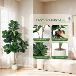 5FT Fiddle Leaf Fig Tree Artificial with 77 Leaves - Realistic Faux Ficus Lyrata Trees in 7.8" Grey Planter Pot, Indoor Fake Flo