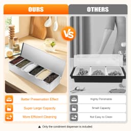 6Compartment Food Grade Stainless Steel Condiment Dispenser Rectangular Design Hygienic Safe Dishwasher Safe for Kitchen Storage