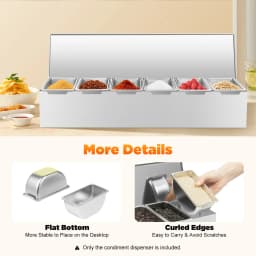 6Compartment Food Grade Stainless Steel Condiment Dispenser Rectangular Design Hygienic Safe Dishwasher Safe for Kitchen Storage