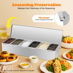 6Compartment Food Grade Stainless Steel Condiment Dispenser Rectangular Design Hygienic Safe Dishwasher Safe for Kitchen Storage