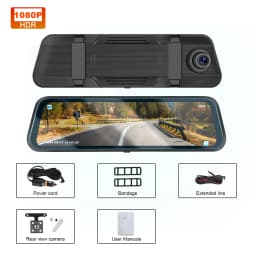 Podofo Car DVR Recorder Parking Mirror Monitor 9.66 Inch 1080P HD Dual Lens Automobile Dash Cam 24-Hour Parking Monitor