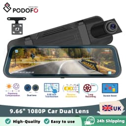 Podofo Car DVR Recorder Parking Mirror Monitor 9.66 Inch 1080P HD Dual Lens Automobile Dash Cam 24-Hour Parking Monitor