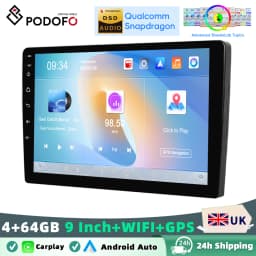 Podofo 4+64GB Wireless Carplay Android Auto Car Stereo Radio 8 Core Car Multimedia Player Mirror Link 9 Inch GPS BT FM RDS