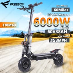 FREEBOY J30MAX 2025 E-Scooter 6000W Motor 60V38AH Battery Electric Scooter Max Speed 53MPH 11 Inch road Tires Max Range 60 Miles