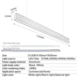 36W LED Pendant Light 120CM Modern Linear Ceiling Light Fixture 4000K Natural White Hanging Lamp for Dining Room & Office, Black