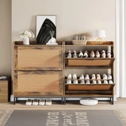 Shoe Rack With 2 Flip-up Drawers Slim Wooden Freestanding Shoe Rack Suitable For Entryways, Hallways and Living Rooms