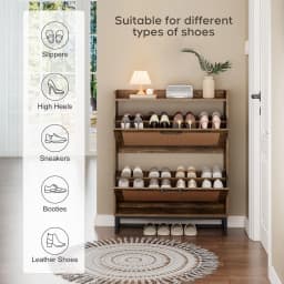 Shoe Rack With 2 Flip-up Drawers Slim Wooden Freestanding Shoe Rack Suitable For Entryways, Hallways and Living Rooms