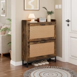 Shoe Rack With 2 Flip-up Drawers Slim Wooden Freestanding Shoe Rack Suitable For Entryways, Hallways and Living Rooms