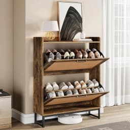 Shoe Rack With 2 Flip-up Drawers Slim Wooden Freestanding Shoe Rack Suitable For Entryways, Hallways and Living Rooms