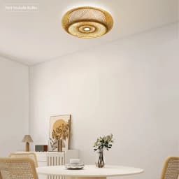 Handwoven Bamboo Rattan Ceiling Light Fixture, Modern Woven Flush Mount Pendant for Living Room Bedroom Kitchen, 3x E27