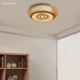 Handwoven Bamboo Rattan Ceiling Light Fixture, Modern Woven Flush Mount Pendant for Living Room Bedroom Kitchen, 3x E27