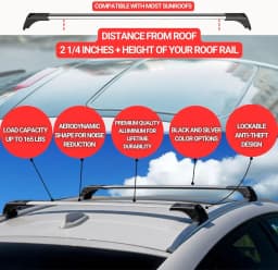 2X Roof Bars for Buick Envision 2020 Onwards Lockable Roof Rack Cross Bars Grey