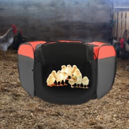 Foldable Oxford Cloth Chick Cage,Black Red Portable Hexagonal Chick Playpen Cage 114.5*114.5*50.5cm for Newborn Chicks