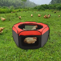 Foldable Oxford Cloth Chick Cage,Black Red Portable Hexagonal Chick Playpen Cage 114.5*114.5*50.5cm for Newborn Chicks