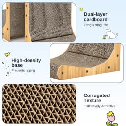 L-Shaped Corner Scratching Pad for Cats, 68cm Durable Solid Wood Scratch Board with Integrated Interactive Toy Ball for Play