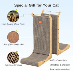 L-Shaped Corner Scratching Pad for Cats, 68cm Durable Solid Wood Scratch Board with Integrated Interactive Toy Ball for Play