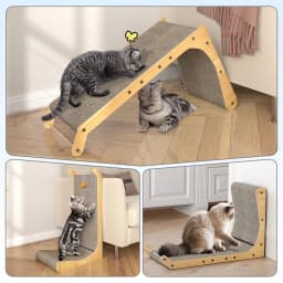 L-Shaped Corner Scratching Pad for Cats, 68cm Durable Solid Wood Scratch Board with Integrated Interactive Toy Ball for Play
