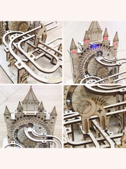 3D Wooden Puzzles For Adults Electric Marble Run With Colorful Lights Castle Building Mechanical Model Kits Brain Teaser Diy Han