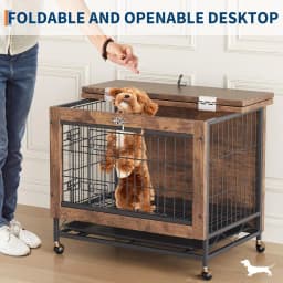 Dog Crate Furniture with Wheels, Side End Table, Dog Cage with 2 Doors & Tray, Lockable Pet Crate for Small/Medium Dogs