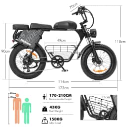 Hidoes B9 Electric Bike 750W Motor 48V33.8AH Battery 80-90km Range 7-Speed 20" Fat Tire Transmission Adult Electric Bicycle