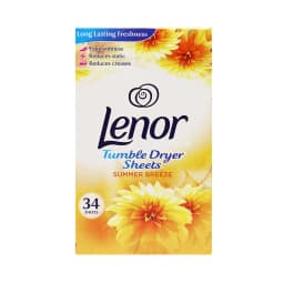 Lenor Tumble Dryer Sheets Summer Breeze 34Sheets, Softness and Freshness for Clothes, Towels and Bedding