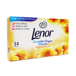 Lenor Tumble Dryer Sheets Summer Breeze 34Sheets, Softness and Freshness for Clothes, Towels and Bedding
