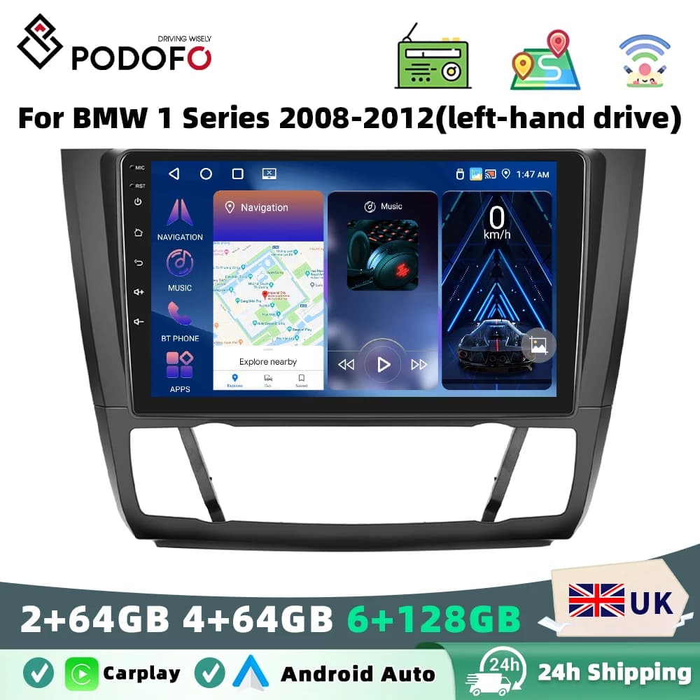 Podofo Car Android Radio Multimedia Player For BMW 1 Series E81 E82 E87 E88 2004 - 2012 Autoradio 2 Din WIFI GPS Player