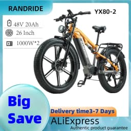 RANDRIDE YX80-2 Adult Electric Bicycle 1000W*2 Motor Mountain Electric Bike 48V20AH Battery 26 Inch Fat Tire Off Road E-Bike