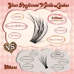 VYRILA Cluster Lashes Fluffy Soft And Easy String False Eyelashes 0.1mm Ultra-thin Band Natural Eyelash Extension Bundle Makeup