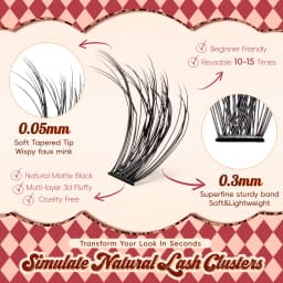 VYRILA Cluster Lashes Fluffy Soft And Easy String False Eyelashes 0.1mm Ultra-thin Band Natural Eyelash Extension Bundle Makeup