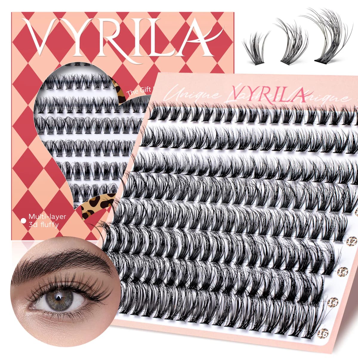 VYRILA Cluster Lashes Fluffy Soft And Easy String False Eyelashes 0.1mm Ultra-thin Band Natural Eyelash Extension Bundle Makeup