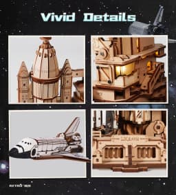 Robotime Space Shuttle 3D Wooden Puzzle Moving Rocket Launch Tower with Lights Mechanical Building STEM Project for Adult Teen