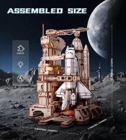 Robotime Space Shuttle 3D Wooden Puzzle Moving Rocket Launch Tower with Lights Mechanical Building STEM Project for Adult Teen