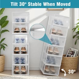 12-Pack Shoe Storage Boxes Stackable Foldable Space Saving Organizer Transparent With Lid Multi-Layer Shoe Rack Entryway Closet