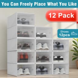 12-Pack Shoe Storage Boxes Stackable Foldable Space Saving Organizer Transparent With Lid Multi-Layer Shoe Rack Entryway Closet
