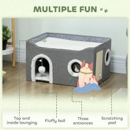 PawHut Cat Cave with Fluffy Ball and Scratch Pad for Indoor Pets