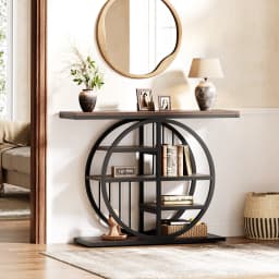 Tribesigns 39" Entryway Console Table with Circle Base and Storage Shelves for Living Room, Hallway, Foyer