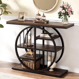 Tribesigns 39" Entryway Console Table with Circle Base and Storage Shelves for Living Room, Hallway, Foyer